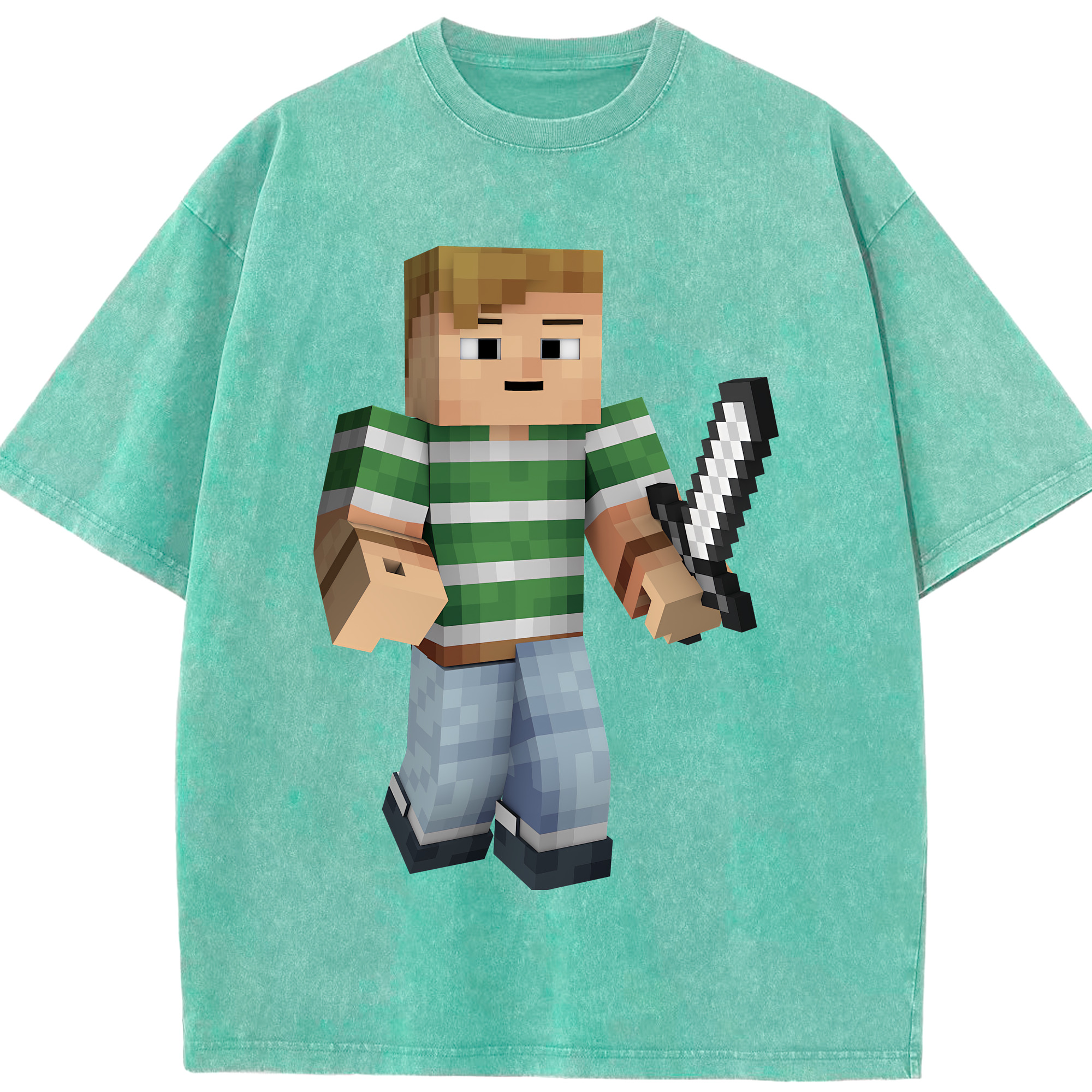 （画像用） マインクラフト ブロックの世界 Minecraft MC Block world 綿100% ヴィンテージ風 半袖Tシャツ（フロントプリント）